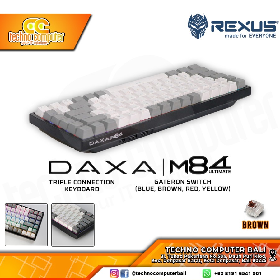 REXUS DAXA M84 ULTIMATE Wireless White/Grey - Mechanical Brown Switch - Gaming Keyboard Wireless