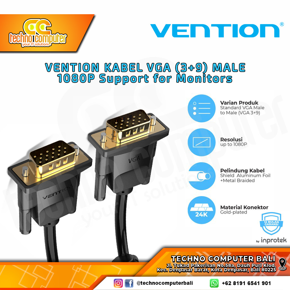 VENTION KABEL DISPLAY - Kabel VGA - VGA (3+9) Male to Male - DAD 10M