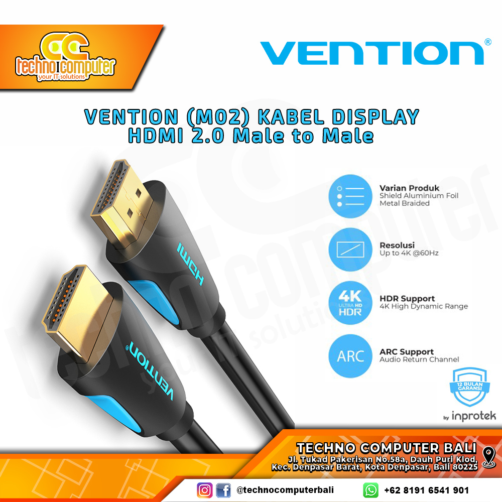 VENTION KABEL DISPLAY - Kabel HDMI - HDMI 2.0b Male to Male Ultra HD 4K - M02 1.5M