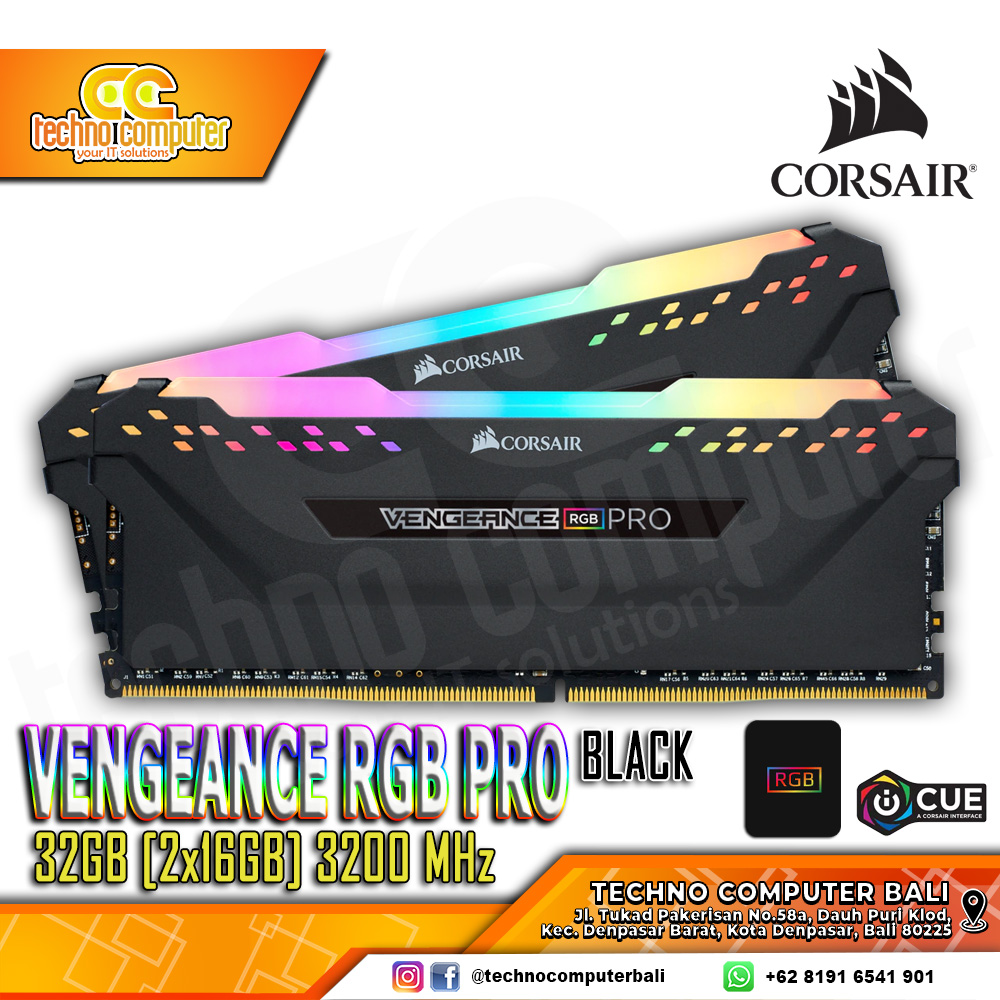 DDR4 CORSAIR VENGEANCE RGB PRO 32GB (2x16GB) Kit 3200Mhz - BLACK