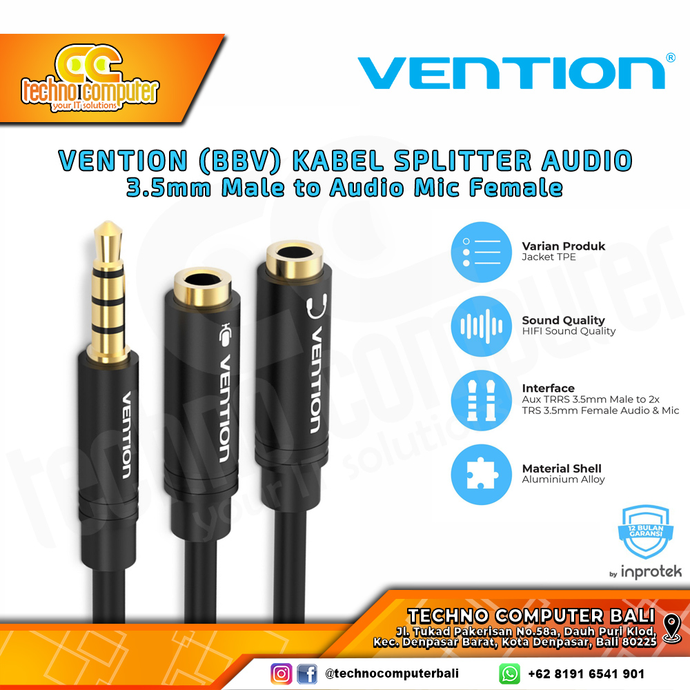 VENTION KABEL SPLITTER AUDIO 3.5mm Male to Audio Mic Female - BBV 0.3M