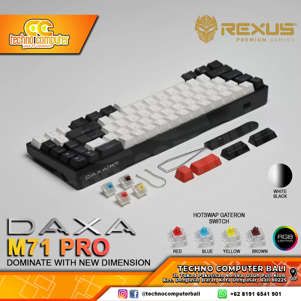 REXUS DAXA M71 PRO Black/White - Mechanical Yellow Switch - Gaming Keyboard