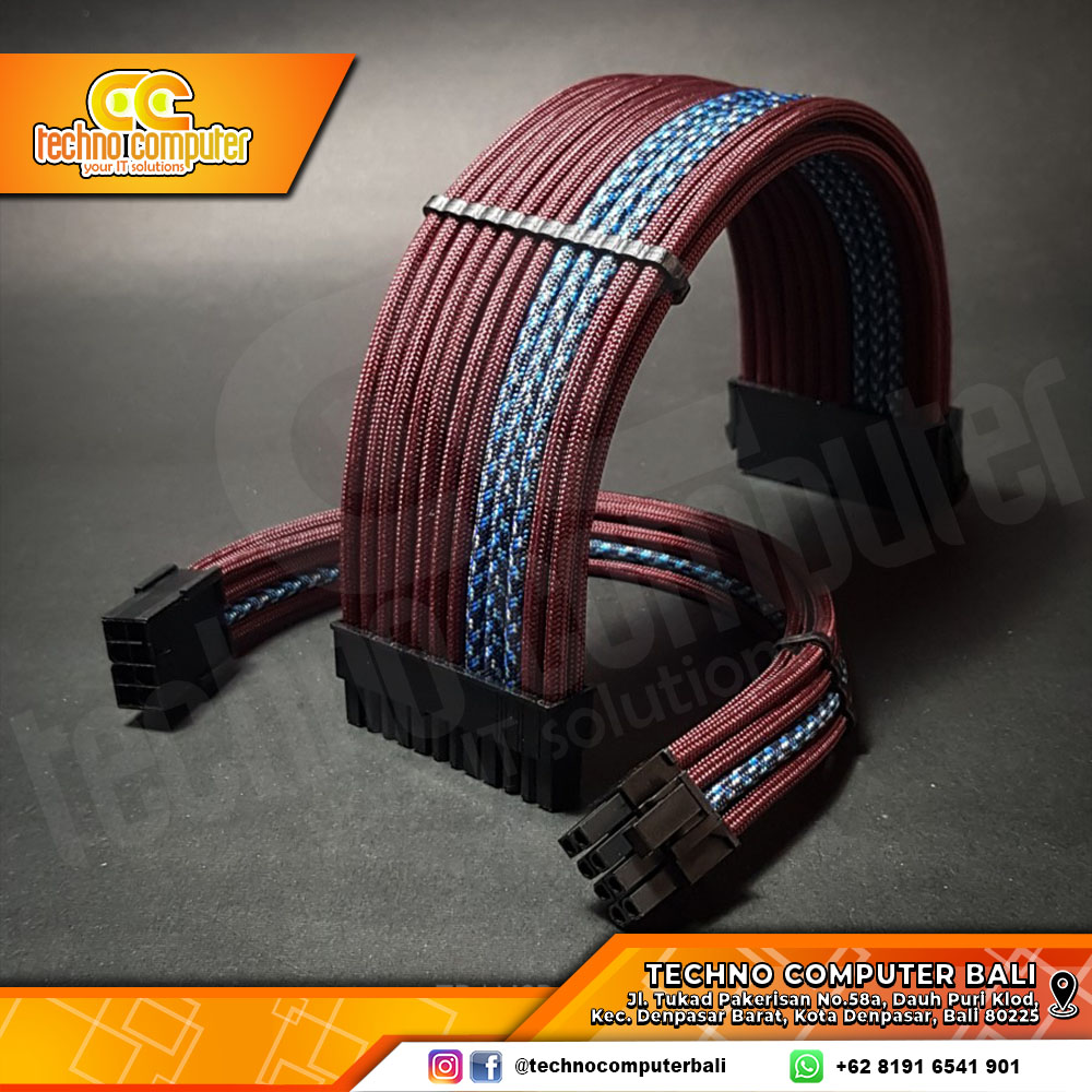 KABEL SLEEVE 24 PIN ATX CUSTOM - GRACIEUX MAROON BLUE RED