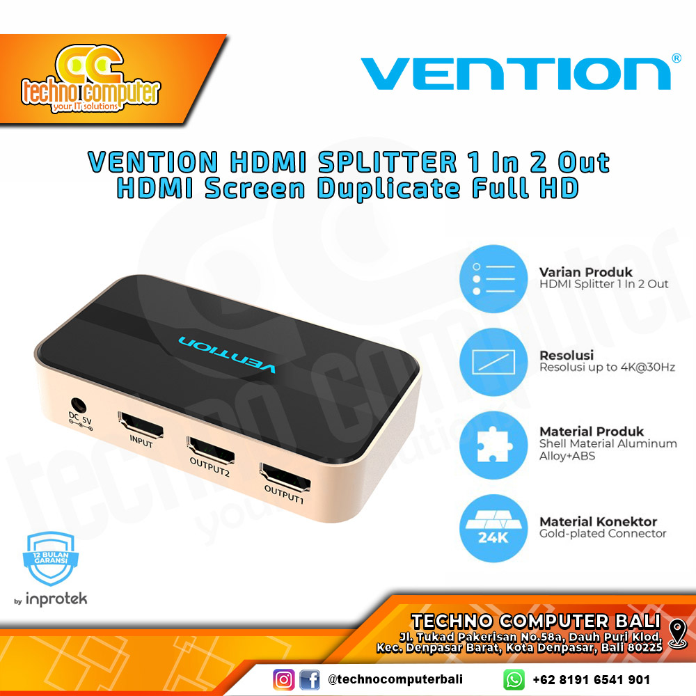 VENTION HDMI SPLITTER (1 in 2 Out) Screen Duplicate Full HD With Adapter - ACBG0