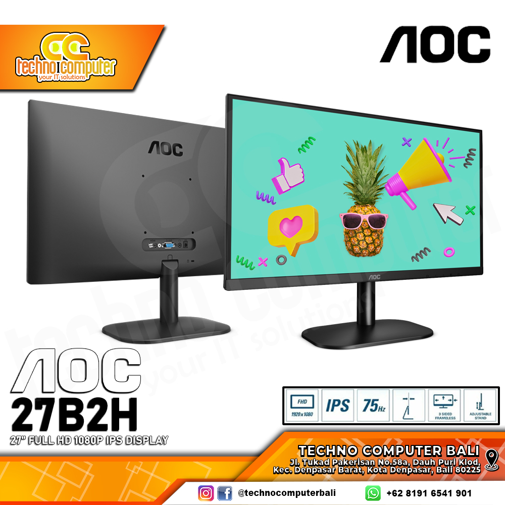 AOC 27B2HN LED Monitor - 27 inch, FHD (1920 x 1080), IPS, 75Hz, 8ms