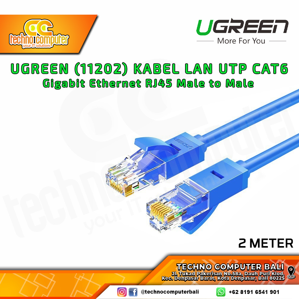 UGREEN KABEL JARINGAN - LAN Cat6 UTP Gigabit Ethernet RJ45 - (11202) 2M BLUE