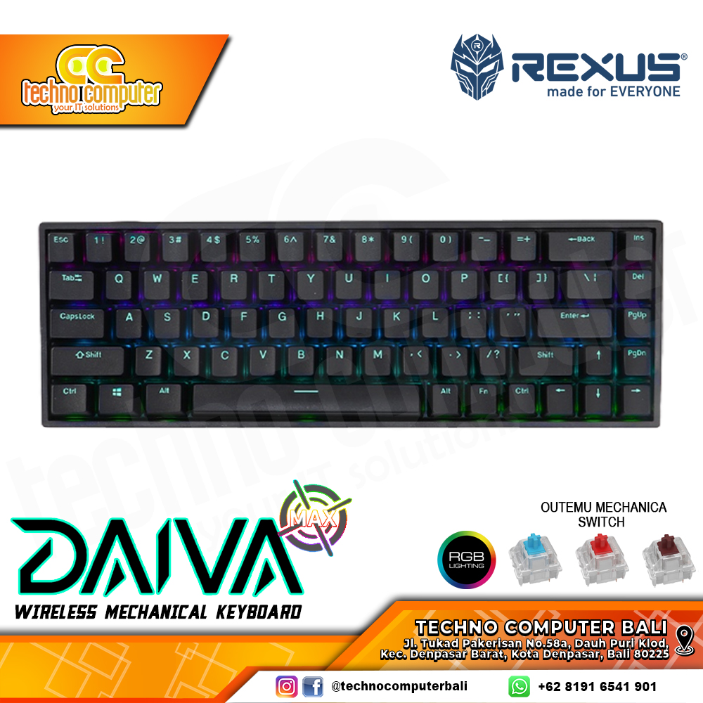 REXUS DAIVA D68SF-MAX Black - Mechanical Red Switch - Gaming Keyboard Wireless