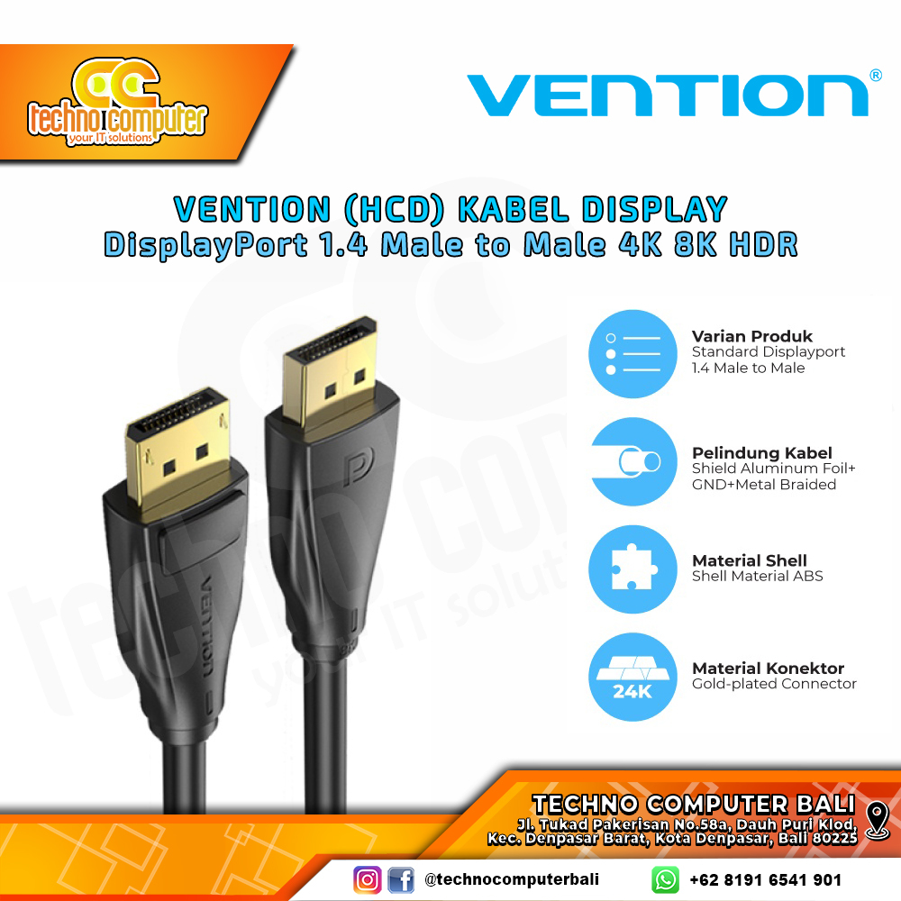 VENTION Kabel DisplayPort 1.4 Male to Male 4K 8K HDR - HCD 1.5M