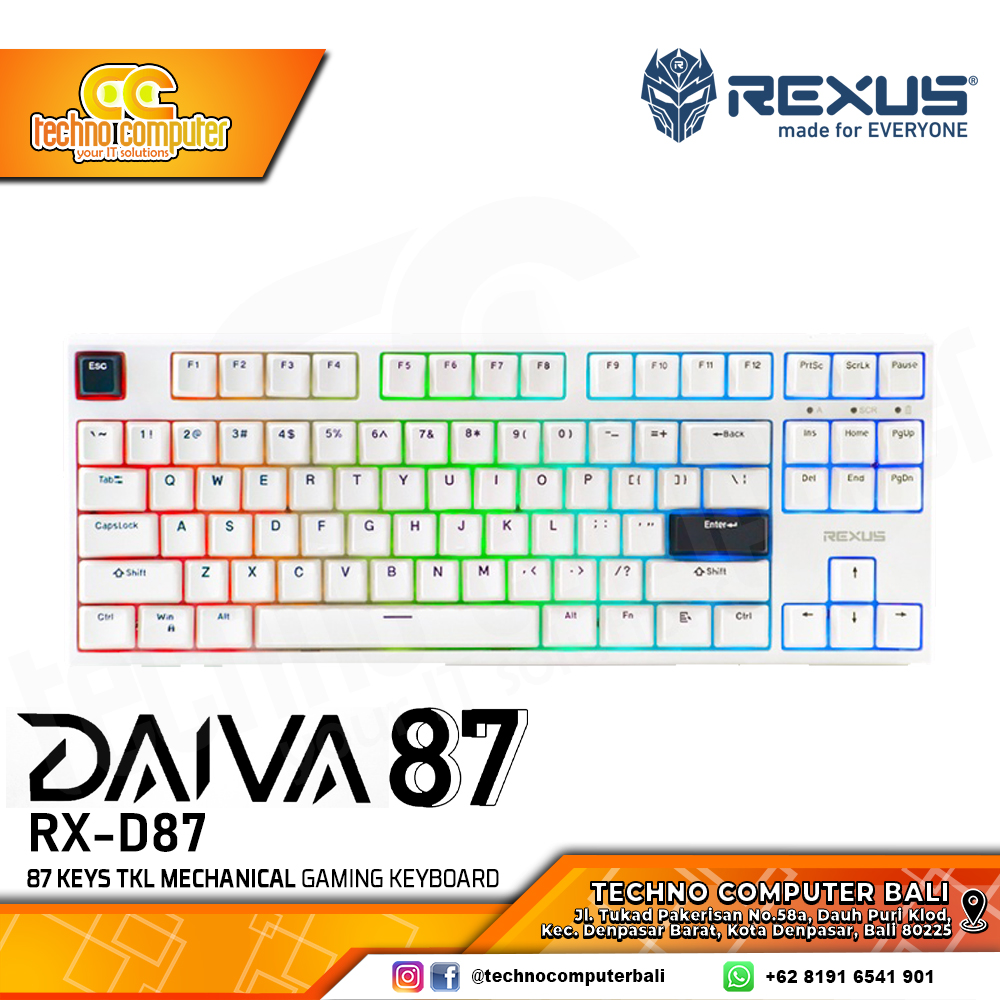 REXUS DAIVA RX-D87 Otemu White - Mechanical Blue Switch - Gaming Keyboard Wireless