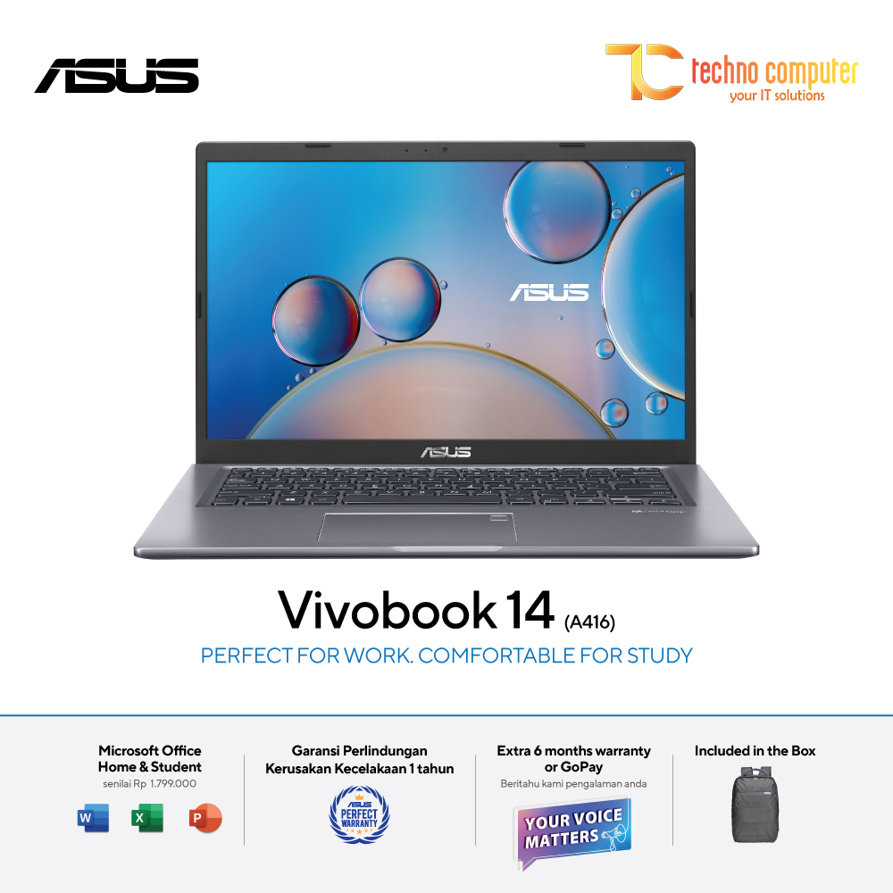 ASUS VivoBook 14 [A416FA-FHD324] Core i3-10110U/RAM 4GB/SSD 256GB/Intel HD 520/Win11 + OHS 2021