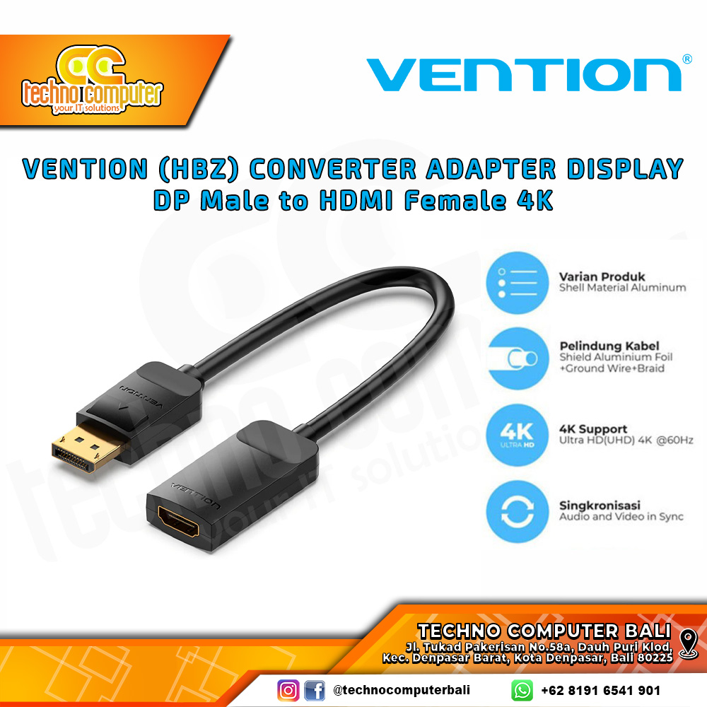 VENTION CONVERTER ADAPTER DISPLAY - DP Male to HDMI Female 4K - HBZ 0.15M
