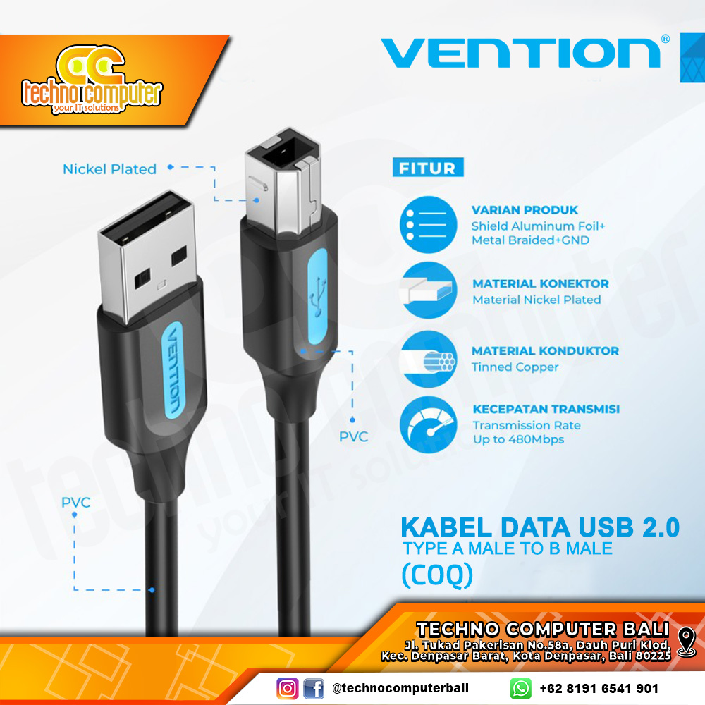 VENTION USB PRINTER - USB 2.0 Type A Male to B Male Printer - COQ 1.5M