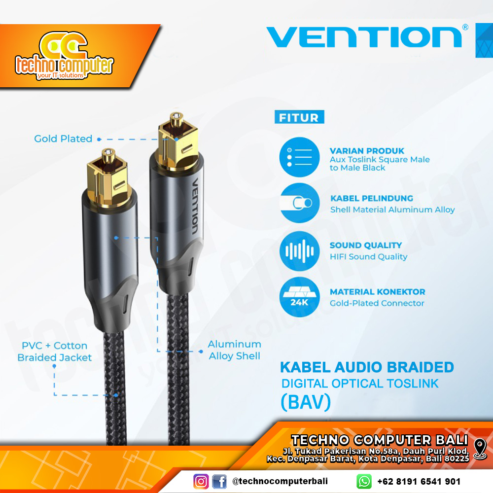 VENTION KABEL AUDIO DIGITAL OPTICAL Fiber Toslink Metal Braided Black - BAV 3M