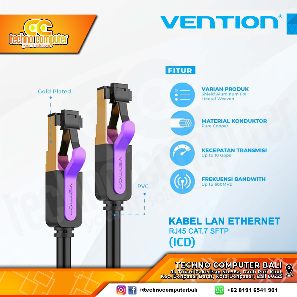 VENTION KABEL JARINGAN - LAN Cat7 SFTP Gigabit Network Patch - ICD 2M Black
