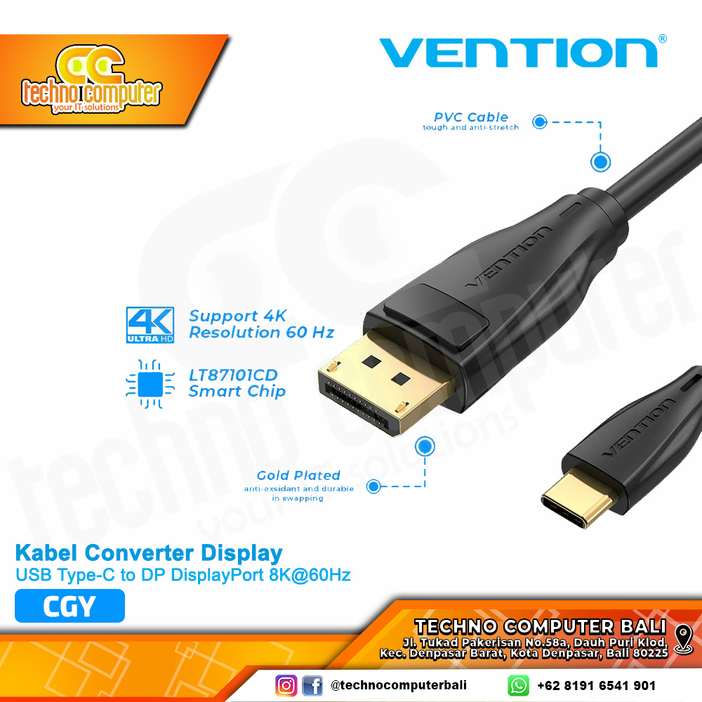 VENTION KABEL CONVERTER DISPLAY - USB Type-C to DP DisplayPort 4K@60Hz - CGY 1.5M