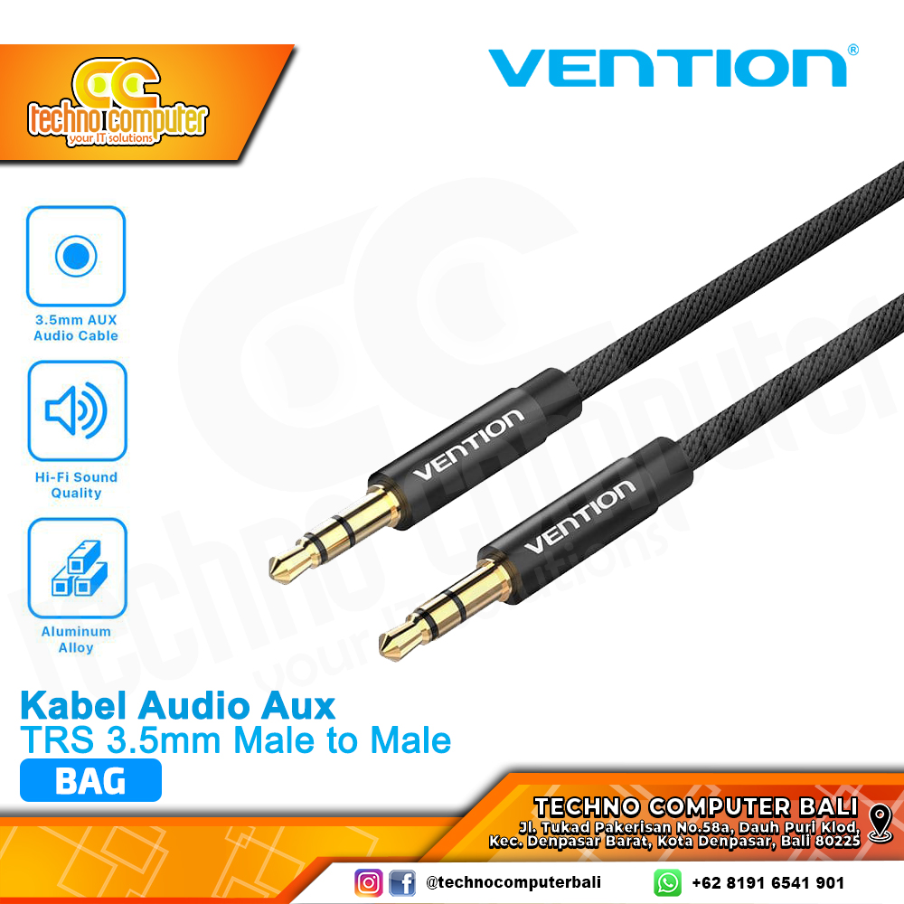 VENTION KABEL AUDIO AUX 3.5mm Male to Male Fabric Braided - BAG 1.5M