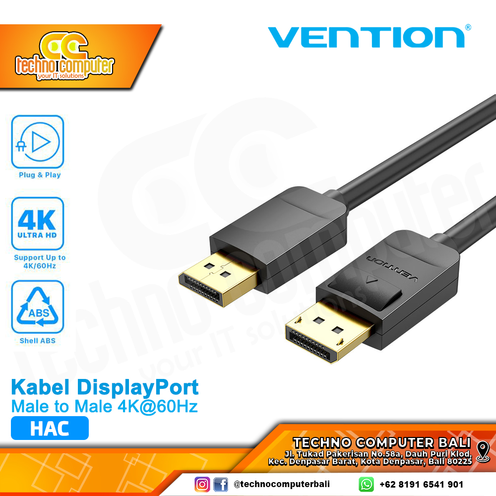 VENTION Kabel DisplayPort Male to Male 1.2 4K 60Hz - HAC 1.5M