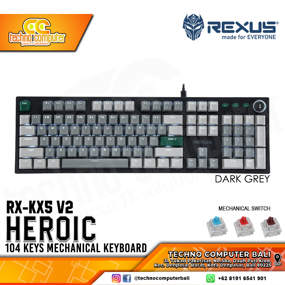 REXUS HEROIC KX5 V2 Dark Grey - Mechanical Red Switch - Gaming Keyboard