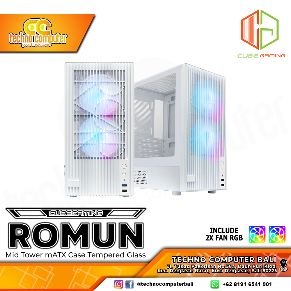 CASING CUBE GAMING ROMUN White - Mid Tower mATX Case Tempered Glass (Free 2x RGB Fan)